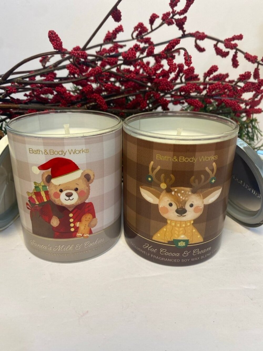 Santa’s Milk & Cookies & Hot Cocoa & Cream 2 New Holiday Single Wick Candles
